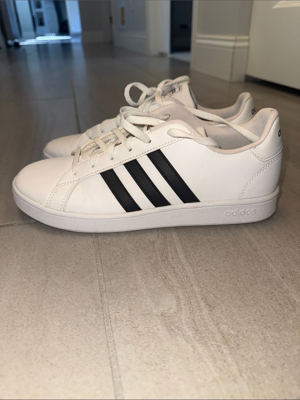 adidas White Low-Top Sneakers with Black Stripes